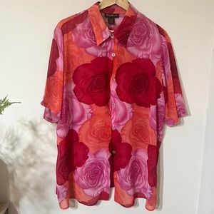Ashley Stewart Vibrant Rose Chiffon Shirt